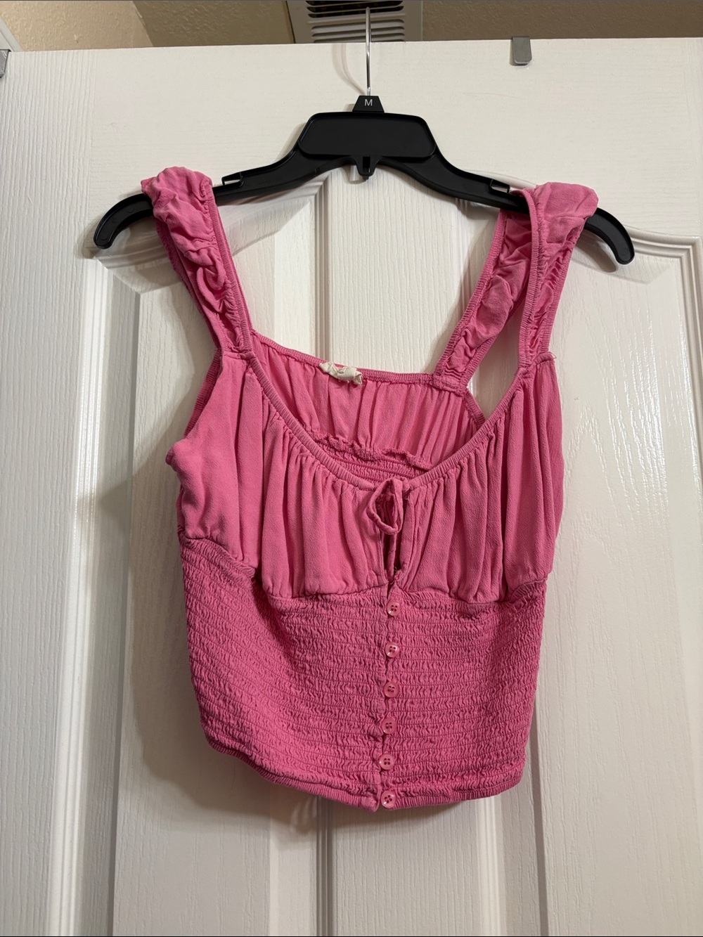 La Hearts Pink Ruched Crop Tank with Button Front